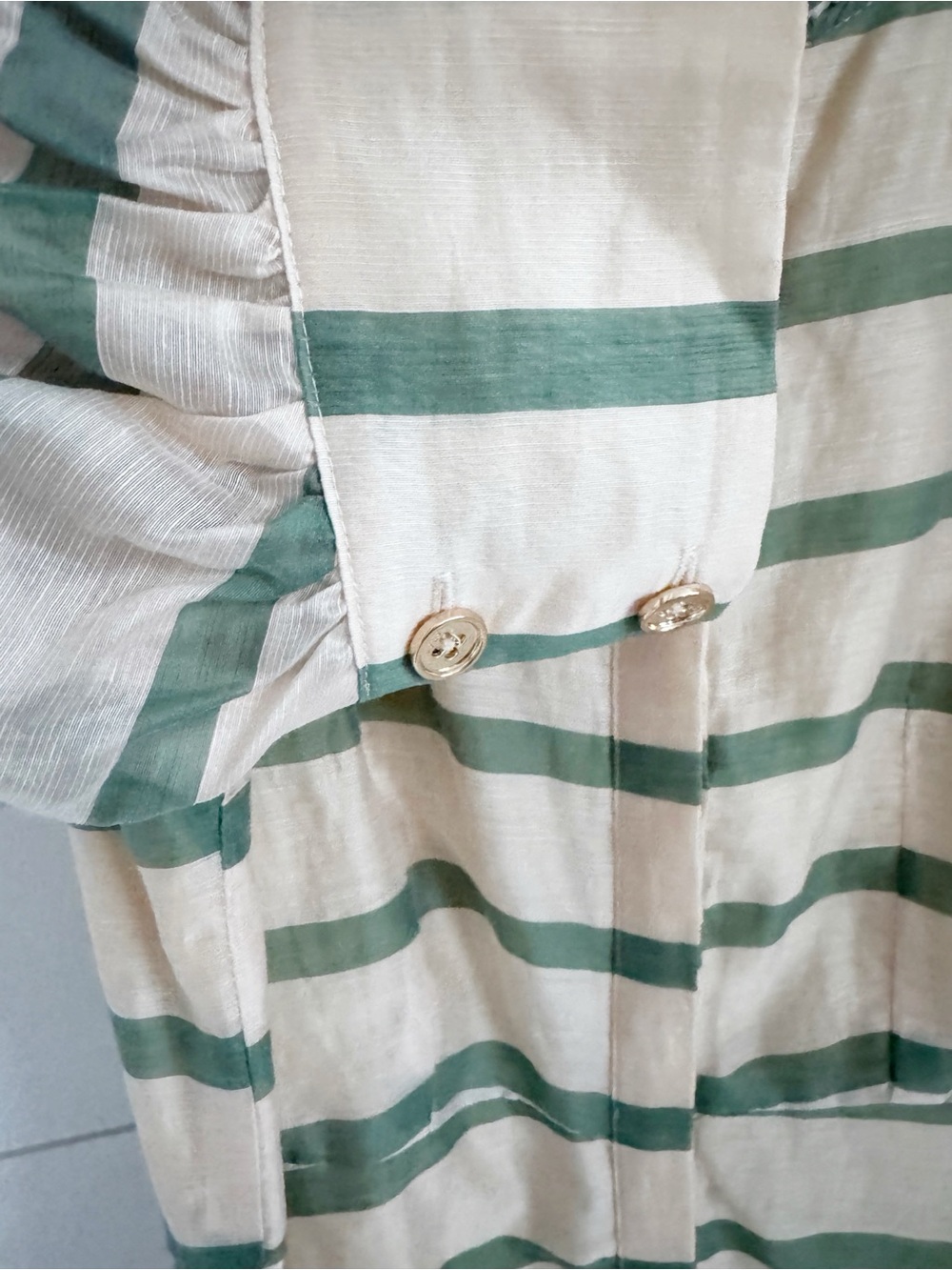 Ruffled Collar Midi Dress in Blush and Olive Stripes - BURU boutique brand - Picture 4 of 9